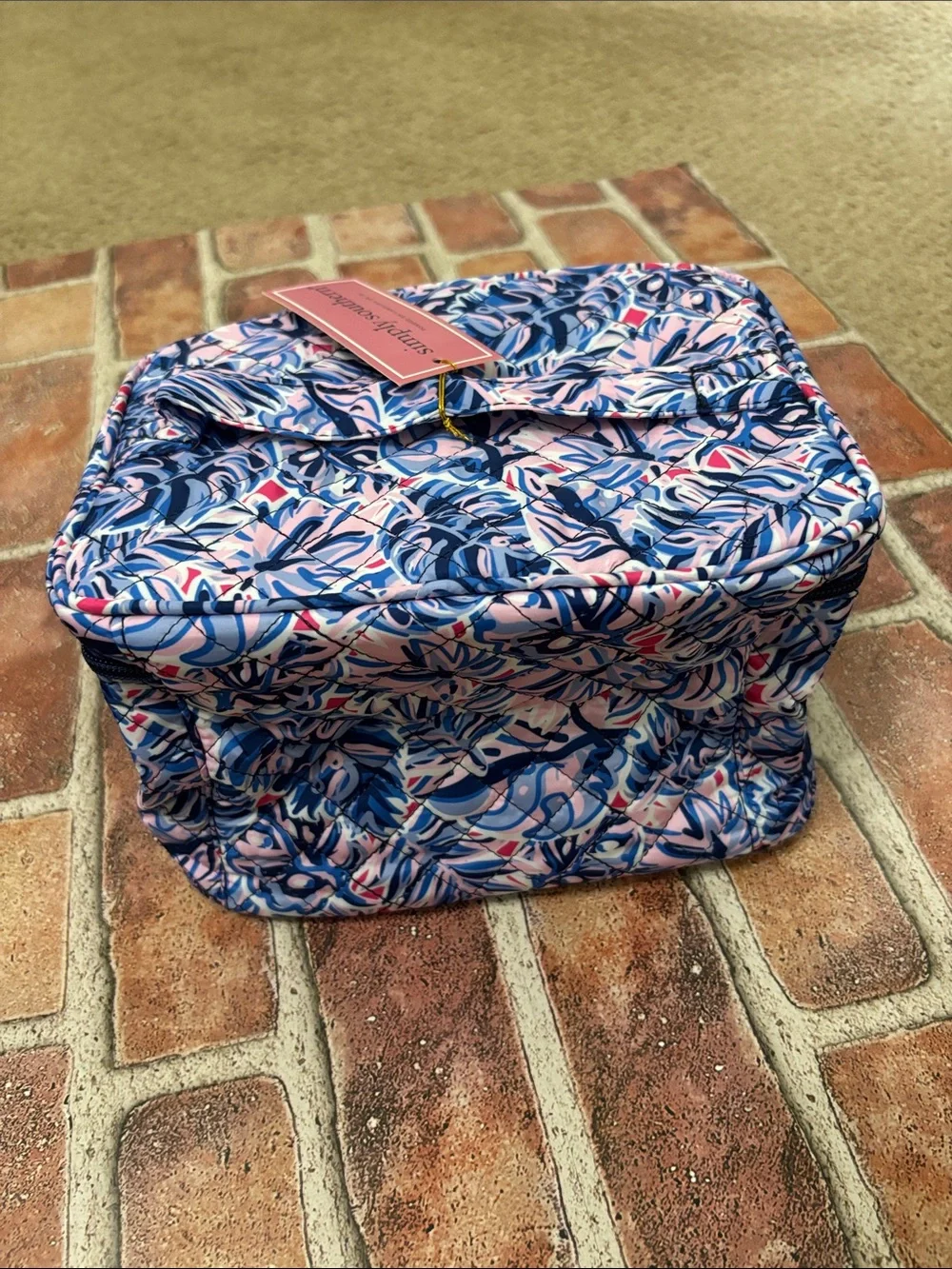 Simply Southern Pink & Blue Quilted Floral Cosmetic Case new with tags